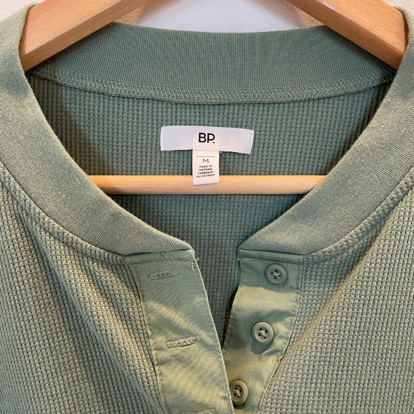BP Nordstrom Long Sleeve Quarter Button Cropped Waffle Knit Top - Green - Medium - Picture 2 of 3
